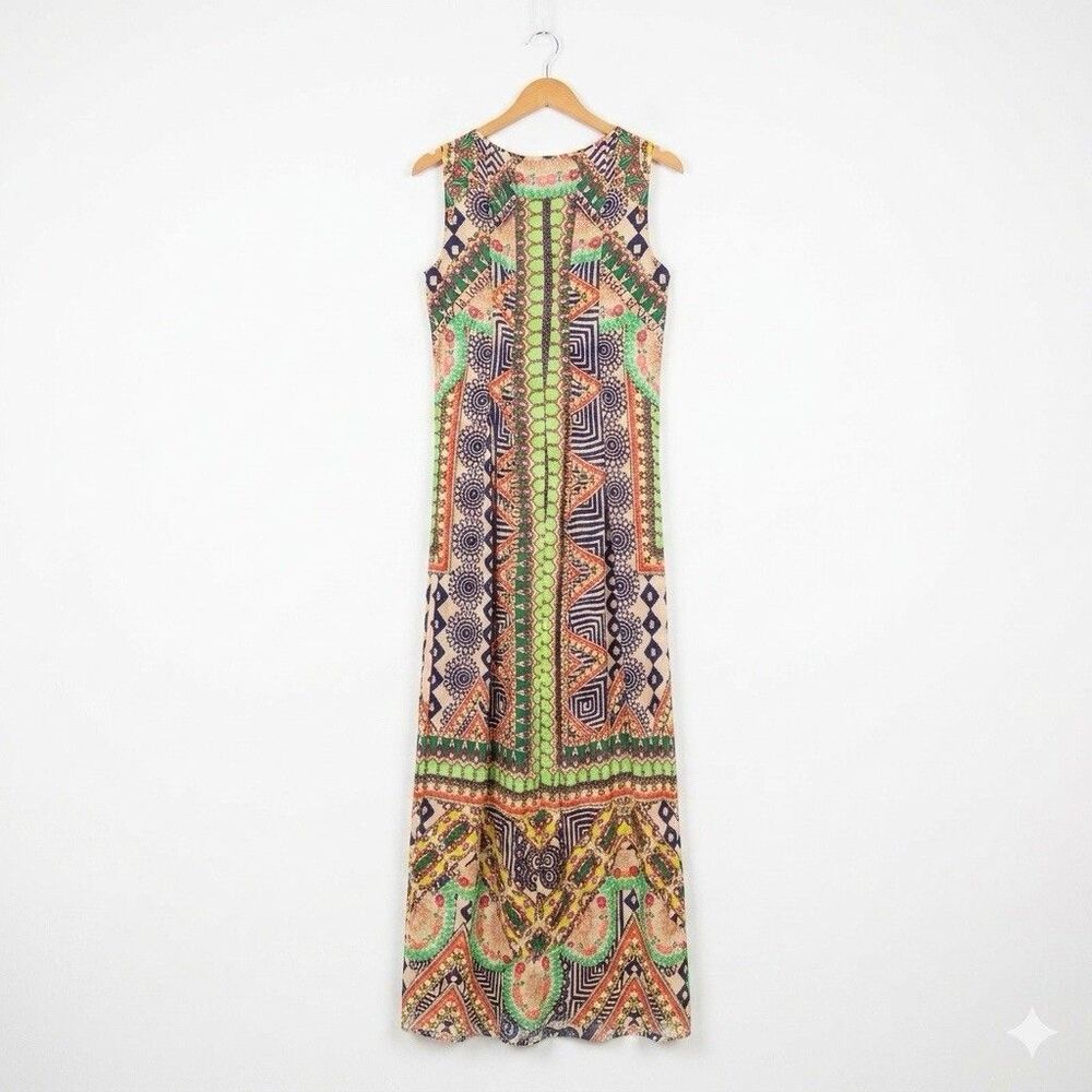 Hemant Nandita Boho Maxi Dress Womens Small Artsy Geometric Tribal Boho Resort - Picture 3 of 12